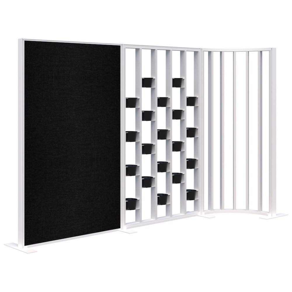 Connect 70 - Freestanding/Fabric/Planter/Curved 1890H x 3025L-Office Partitons-Snow Velvet with White Frame-Keylargo Ebony-Commercial Traders - Office Furniture