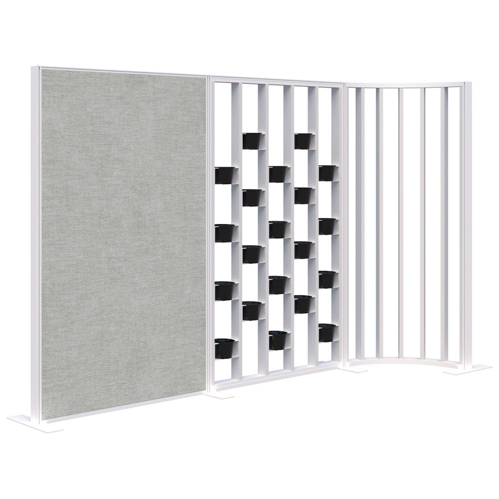 Connect 70 - Freestanding/Fabric/Planter/Curved 1890H x 3025L-Office Partitons-Snow Velvet with White Frame-Keylargo Zinc-Commercial Traders - Office Furniture