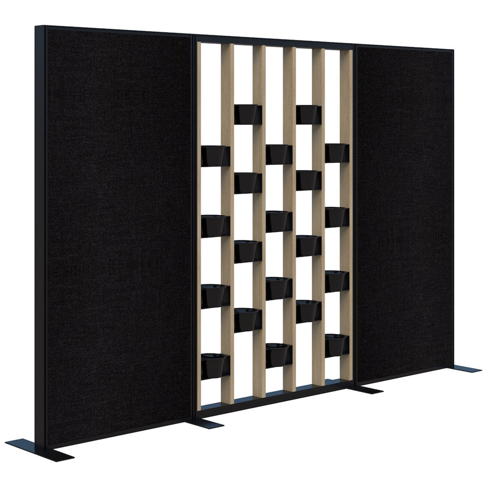 Connect 70 - Freestanding/Fabric/Planter 1890H-Office Partitons-Classic Oak with Black Frame-Keylargo Ebony-3000 mm-Commercial Traders - Office Furniture
