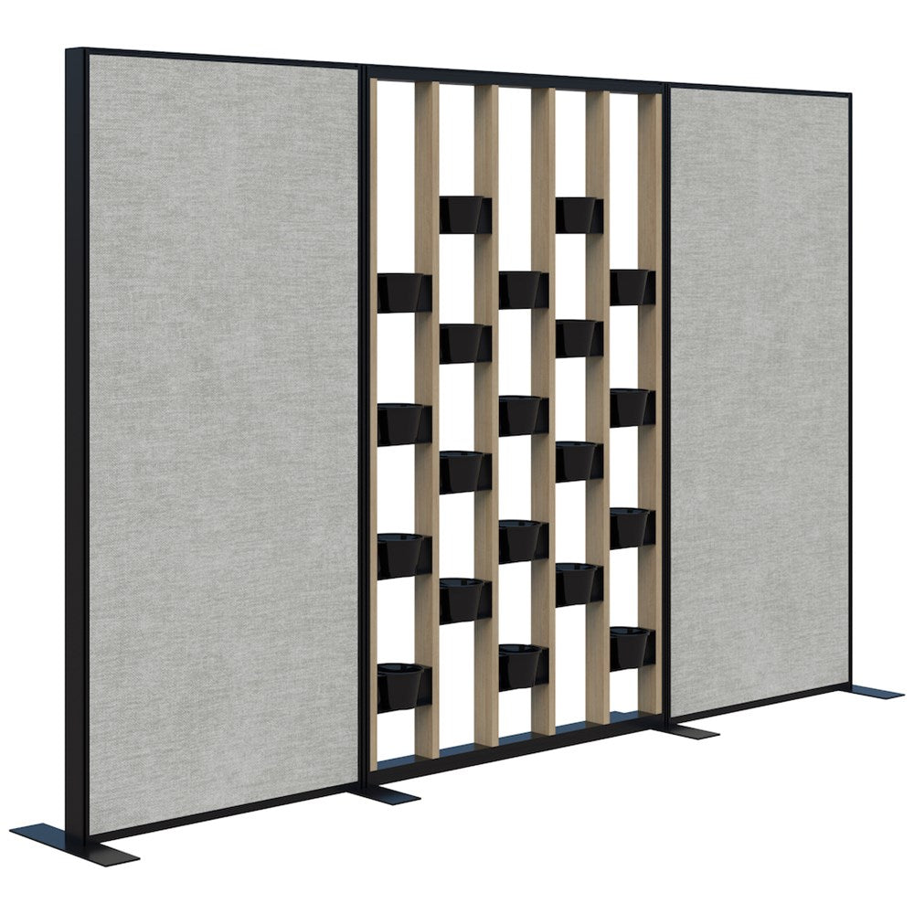 Connect 70 - Freestanding/Fabric/Planter 1890H-Office Partitons-Classic Oak with Black Frame-Keylargo Zinc-3000 mm-Commercial Traders - Office Furniture