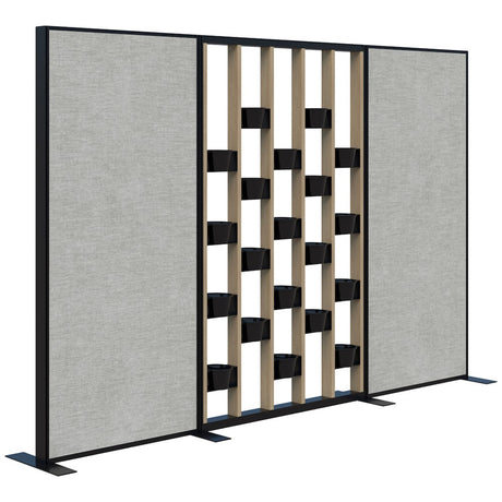 Connect 70 - Freestanding/Fabric/Planter 1890H-Office Partitons-Classic Oak with Black Frame-Keylargo Zinc-3000 mm-Commercial Traders - Office Furniture