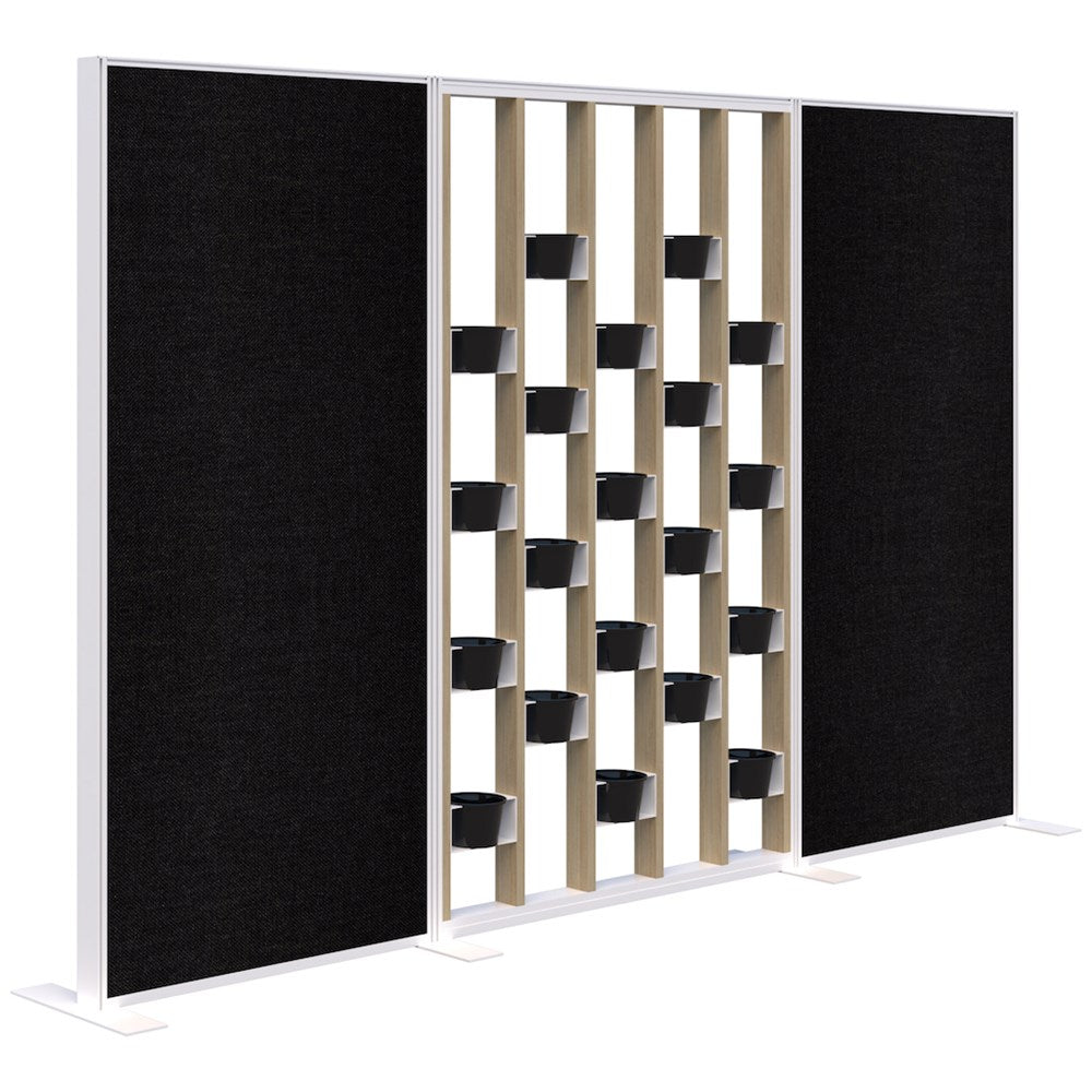 Connect 70 - Freestanding/Fabric/Planter 1890H-Office Partitons-Classic Oak with White Frame-Keylargo Ebony-3000 mm-Commercial Traders - Office Furniture
