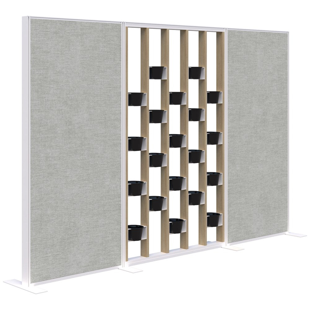 Connect 70 - Freestanding/Fabric/Planter 1890H-Office Partitons-Classic Oak with White Frame-Keylargo Zinc-3000 mm-Commercial Traders - Office Furniture