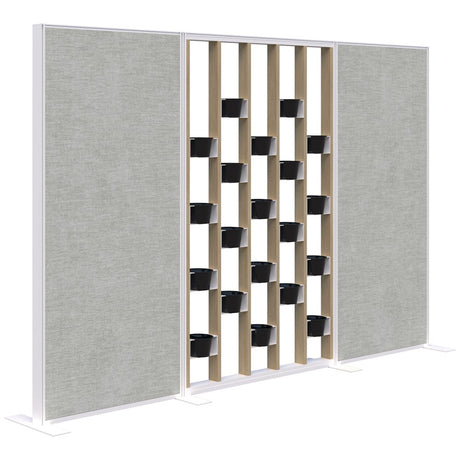 Connect 70 - Freestanding/Fabric/Planter 1890H-Office Partitons-Classic Oak with White Frame-Keylargo Zinc-3000 mm-Commercial Traders - Office Furniture