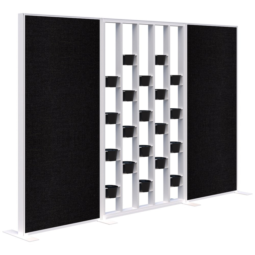 Connect 70 - Freestanding/Fabric/Planter 1890H-Office Partitons-Snow Velvet with White Frame-Keylargo Ebony-3000 mm-Commercial Traders - Office Furniture