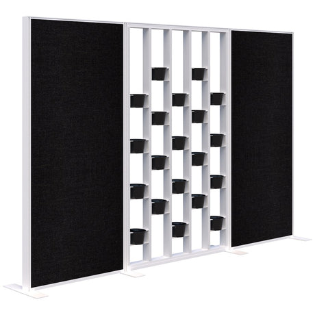 Connect 70 - Freestanding/Fabric/Planter 1890H-Office Partitons-Snow Velvet with White Frame-Keylargo Ebony-3000 mm-Commercial Traders - Office Furniture