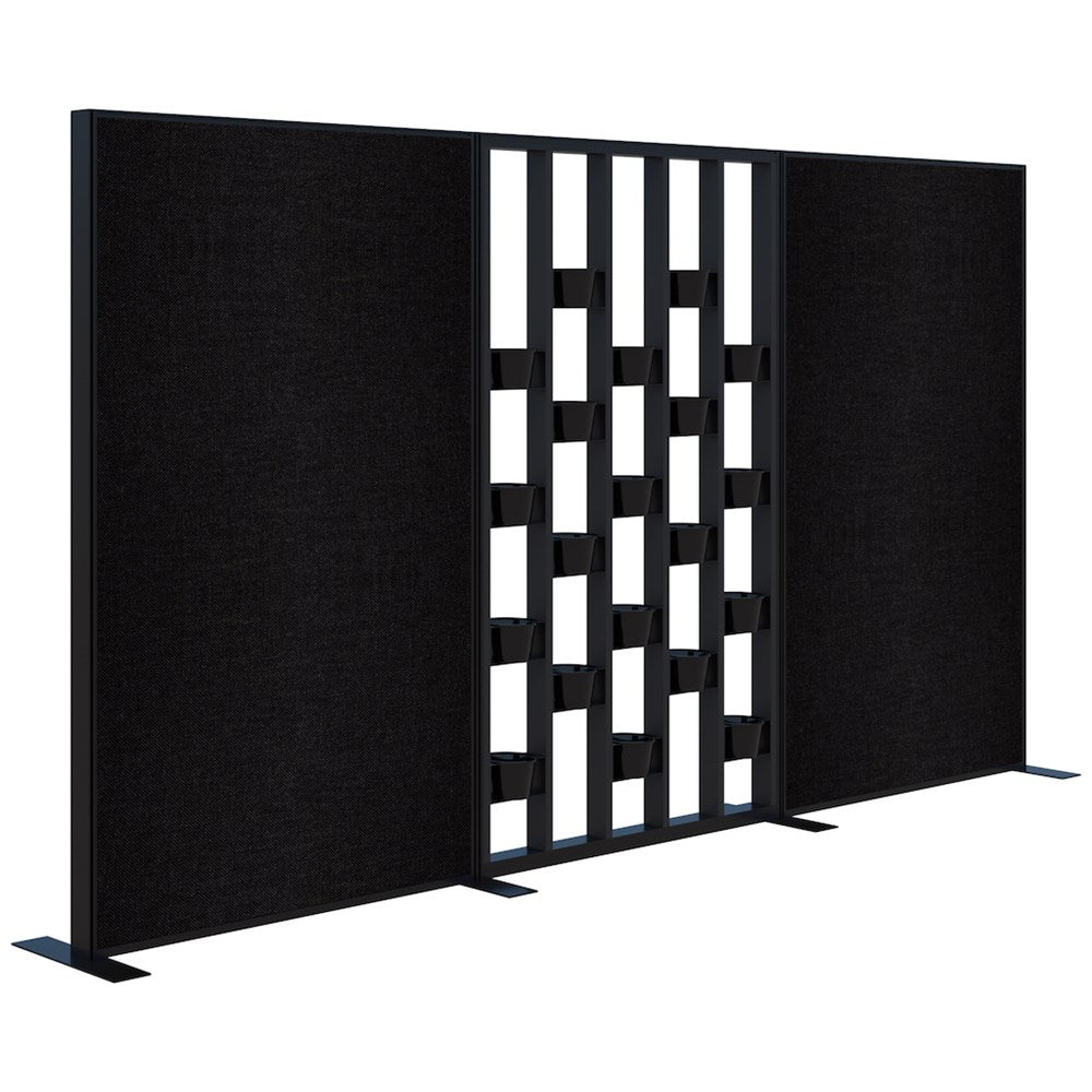 Connect 70 - Freestanding/Fabric/Planter 1890H-Office Partitons-Black with Black Frame-Keylargo Ebony-3600 mm-Commercial Traders - Office Furniture