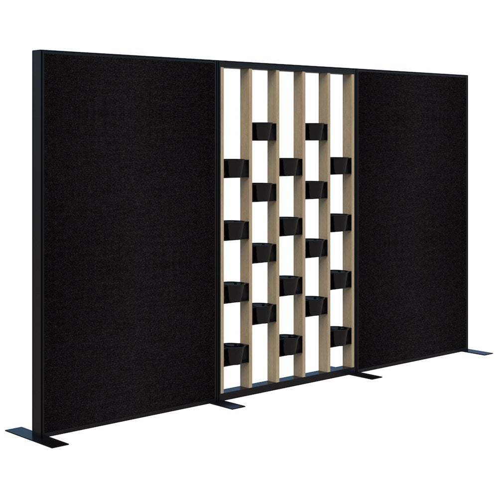 Connect 70 - Freestanding/Fabric/Planter 1890H-Office Partitons-Classic Oak with Black Frame-Keylargo Ebony-3600 mm-Commercial Traders - Office Furniture