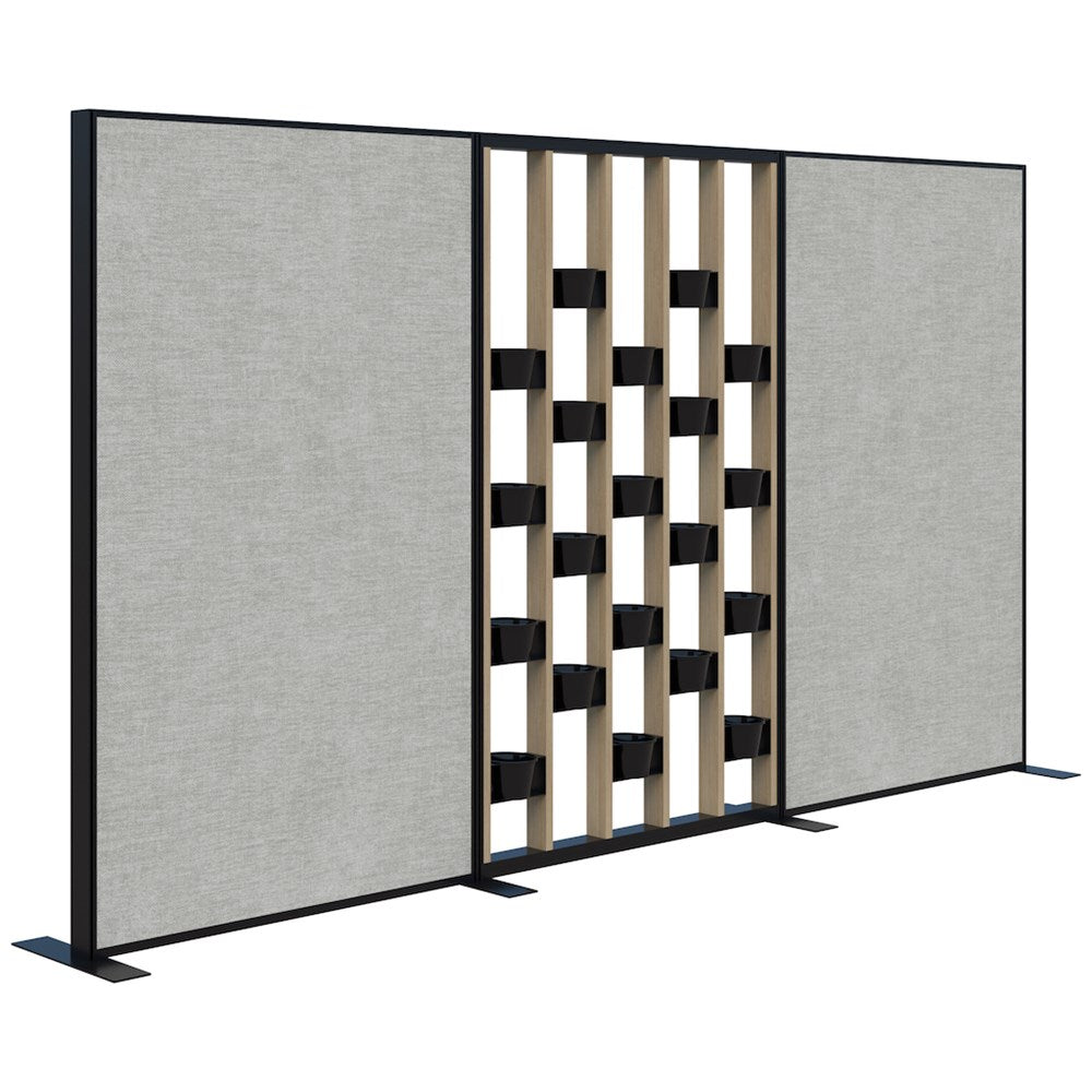 Connect 70 - Freestanding/Fabric/Planter 1890H-Office Partitons-Classic Oak with Black Frame-Keylargo Zinc-3600 mm-Commercial Traders - Office Furniture