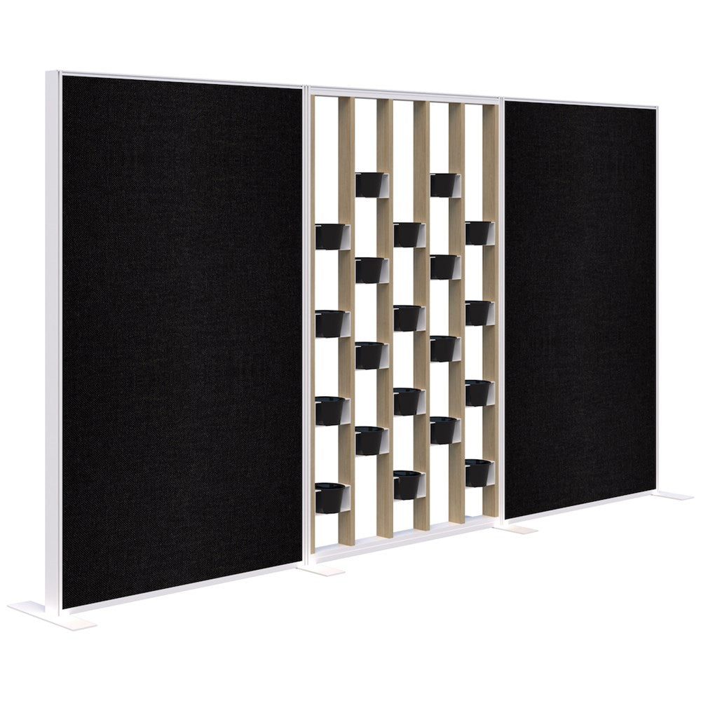 Connect 70 - Freestanding/Fabric/Planter 1890H-Office Partitons-Classic Oak with White Frame-Keylargo Ebony-3600 mm-Commercial Traders - Office Furniture