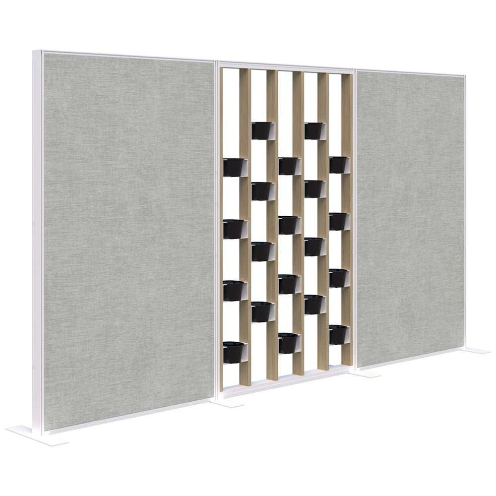 Connect 70 - Freestanding/Fabric/Planter 1890H-Office Partitons-Classic Oak with White Frame-Keylargo Zinc-3600 mm-Commercial Traders - Office Furniture