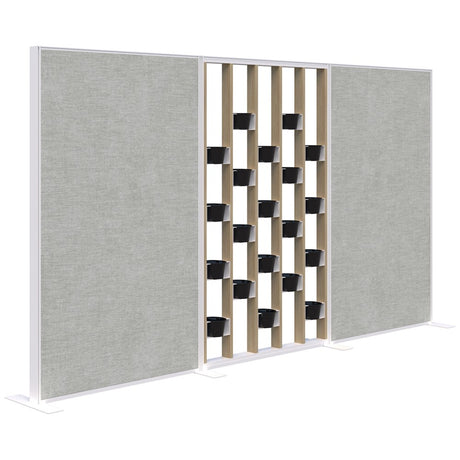 Connect 70 - Freestanding/Fabric/Planter 1890H-Office Partitons-Classic Oak with White Frame-Keylargo Zinc-3600 mm-Commercial Traders - Office Furniture