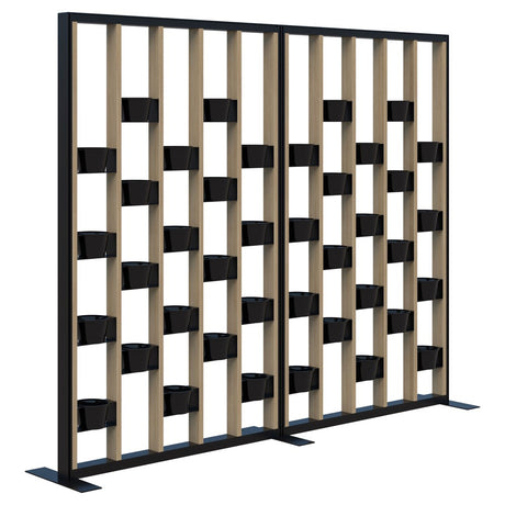 Connect 70 - Freestanding Plant Wall Black Pots 1890H-Office Partitons-Classic Oak-Black-2400 wide-Commercial Traders - Office Furniture