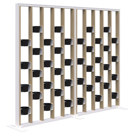 Connect 70 - Freestanding Plant Wall Black Pots 1890H-Office Partitons-Classic Oak-White-2400 wide-Commercial Traders - Office Furniture