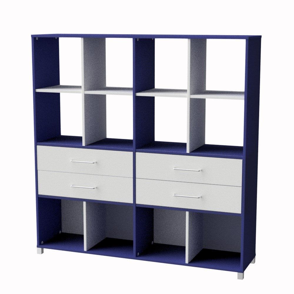 Storage Unit 12 Cube 4 Drawer-Education Furniture-Blue/White-Commercial Traders - Office Furniture