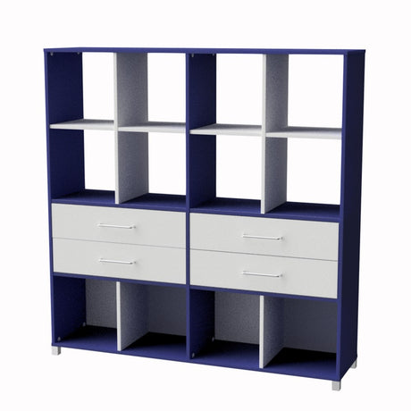 Storage Unit 12 Cube 4 Drawer-Education Furniture-Blue/White-Commercial Traders - Office Furniture