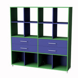 Storage Unit 12 Cube 4 Drawer-Education Furniture-Green/Blue-Commercial Traders - Office Furniture