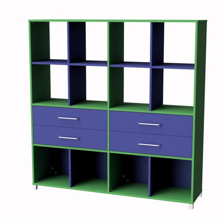 Storage Unit 12 Cube 4 Drawer-Education Furniture-Green/Blue-Commercial Traders - Office Furniture