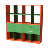 Storage Unit 12 Cube 4 Drawer-Education Furniture-Orange/Green-Commercial Traders - Office Furniture