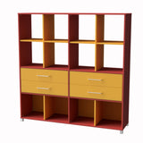 Storage Unit 12 Cube 4 Drawer-Education Furniture-Red/Yellow-Commercial Traders - Office Furniture