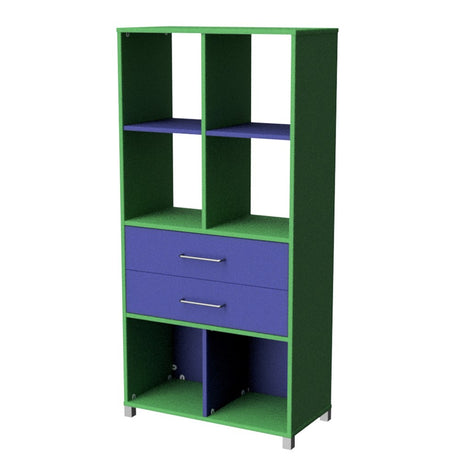 Storage Unit 6 Cube 2 Drawer-Education Furniture-Green/Blue-Commercial Traders - Office Furniture