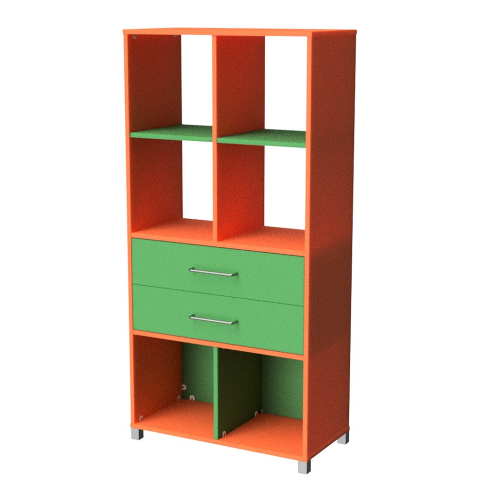 Storage Unit 6 Cube 2 Drawer-Education Furniture-Orange/Green-Commercial Traders - Office Furniture