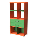 Storage Unit 6 Cube 2 Drawer-Education Furniture-Orange/Green-Commercial Traders - Office Furniture