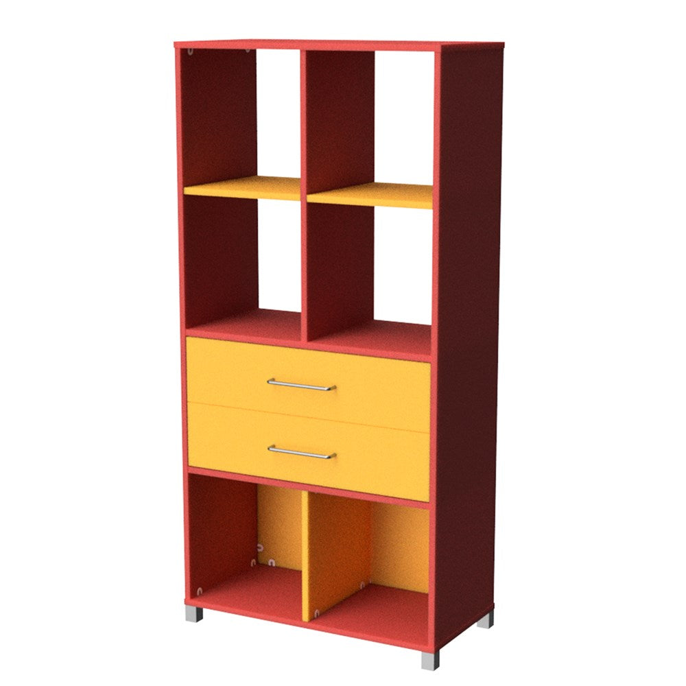 Storage Unit 6 Cube 2 Drawer-Education Furniture-Red/Yellow-Commercial Traders - Office Furniture