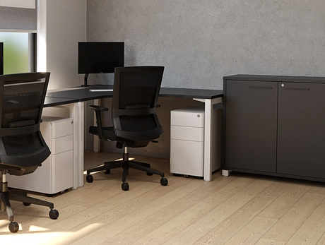 Cubit Corner Desk-Desking-1500 x 1500 x 700-Atlantic Oak-Black-Commercial Traders - Office Furniture