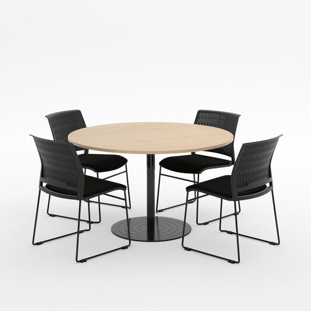 Essentials Meeting Table 1200 dia with Magnus Padded Chair Package-Meeting Room Furniture-Affinity Maple-Black Disc-North Island Delivery-Commercial Traders - Office Furniture
