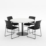 Essentials Meeting Table 1200 dia with Magnus Padded Chair Package-Meeting Room Furniture-Snowdrift-Black Disc-North Island Delivery-Commercial Traders - Office Furniture