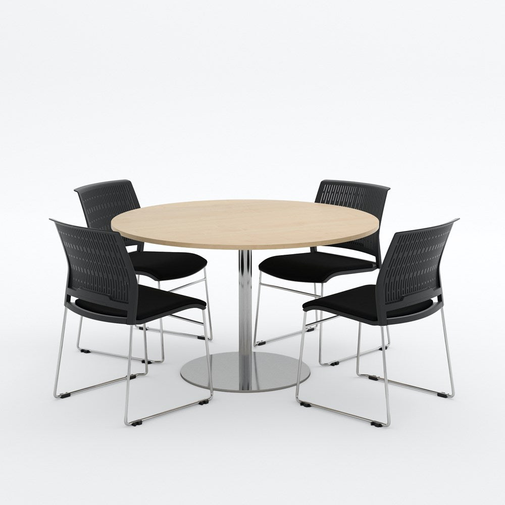 Essentials Meeting Table 1200 dia with Magnus Padded Chair Package-Meeting Room Furniture-Affinity Maple-Brushed Chrome Disc-North Island Delivery-Commercial Traders - Office Furniture