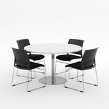 Essentials Meeting Table 1200 dia with Magnus Padded Chair Package-Meeting Room Furniture-Snowdrift-Brushed Chrome Disc-North Island Delivery-Commercial Traders - Office Furniture