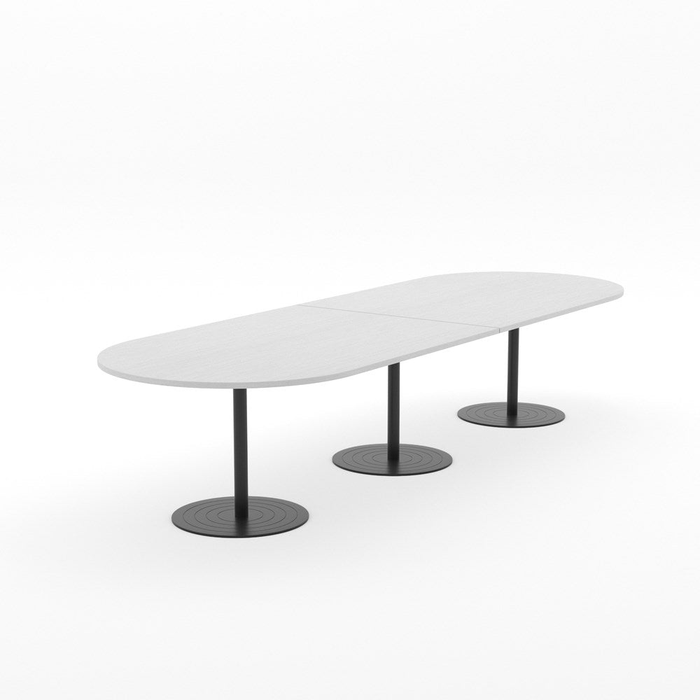 Essentials Table 3600 x 1200 - D End-Meeting Room Furniture-Snowdrift-Black Disc Base-North Island Delivery-Commercial Traders - Office Furniture