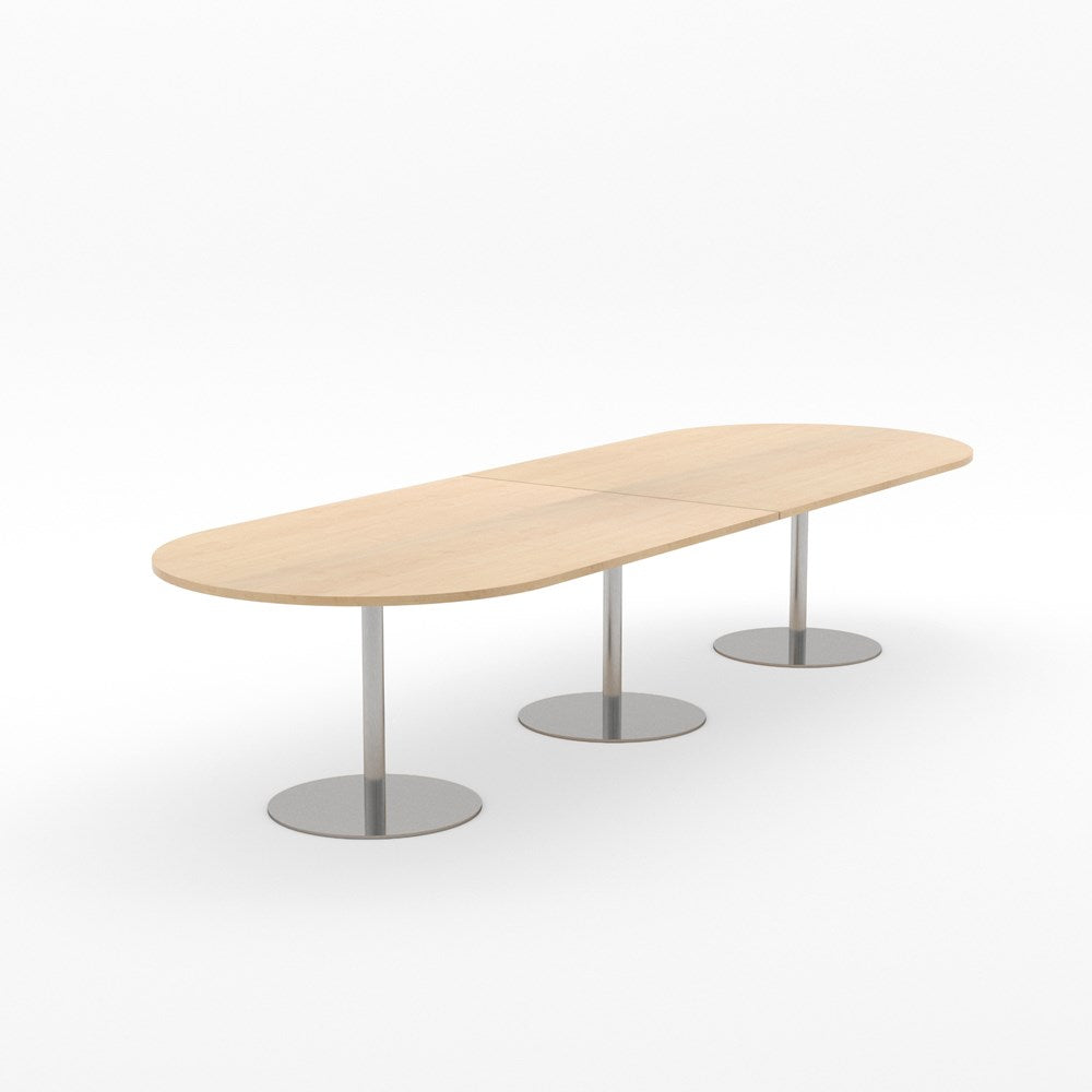 Essentials Table 3600 x 1200 - D End-Meeting Room Furniture-Affinity Maple-Brushed Chrome Disc Base-North Island Delivery-Commercial Traders - Office Furniture