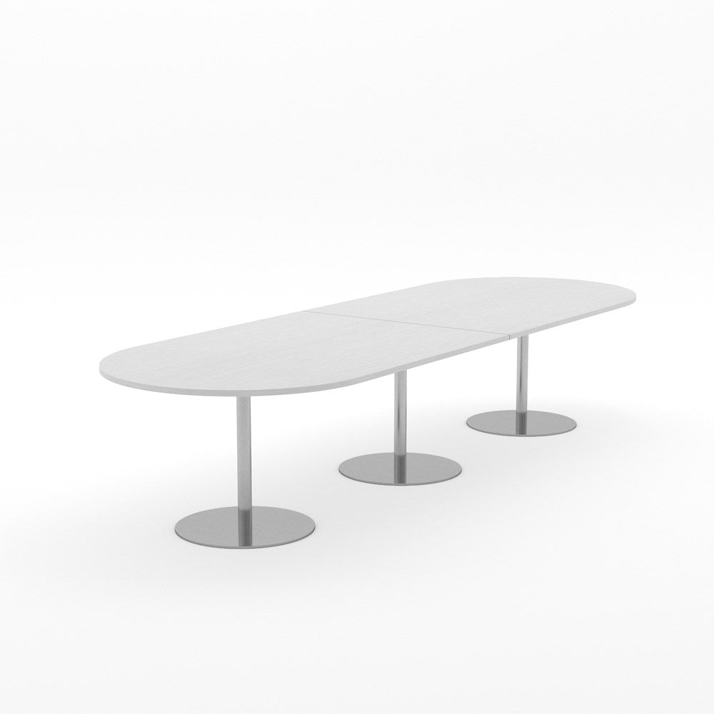 Essentials Table 3600 x 1200 - D End-Meeting Room Furniture-Silver Strata-Brushed Chrome Disc Base-North Island Delivery-Commercial Traders - Office Furniture