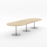 Essentials Table 3600 x 1200 - D End-Meeting Room Furniture-Refined Oak-Brushed Chrome Disc Base-North Island Delivery-Commercial Traders - Office Furniture