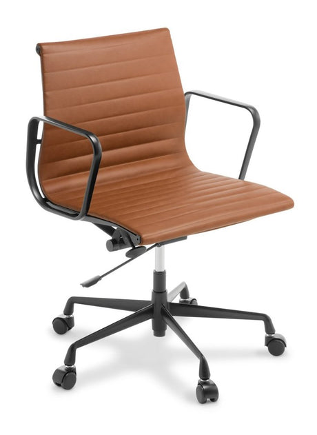 Eames Replica Classic Mid Back (Black Frame)-Office Chairs-Black Leather-Commercial Traders - Office Furniture