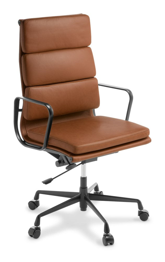 Eames Replica Softpad High Back-Office Chairs-Tan Leather-Black-Commercial Traders - Office Furniture