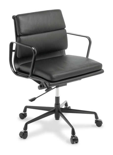 Eames Replica Softpad Mid Back-Office Chairs-Leather-Black-Commercial Traders - Office Furniture