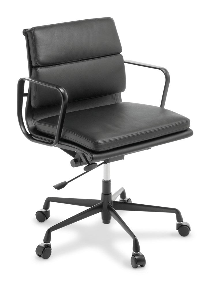 Eames Replica Softpad Mid Back - Black Frame-Office Chairs-Black Leather-Commercial Traders - Office Furniture