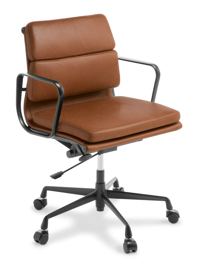 Eames Replica Softpad Mid Back - Black Frame-Office Chairs-Tan Leather-Commercial Traders - Office Furniture