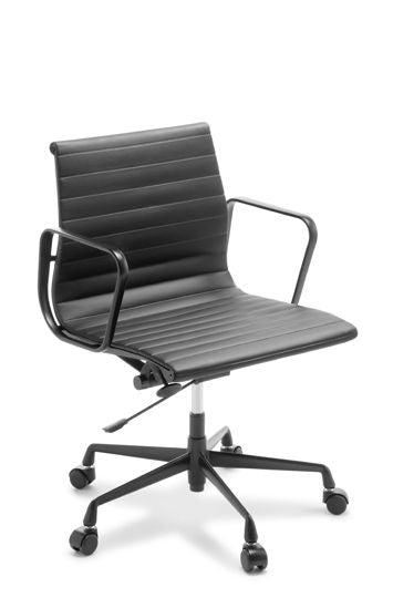 Eames Replica Classic Mid Back (Black Frame)-Office Chairs-Black Leather-Commercial Traders - Office Furniture