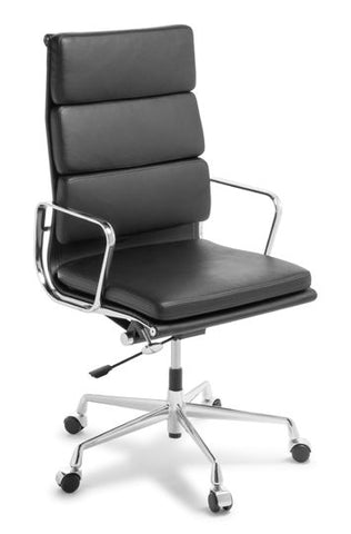 Eames Replica Softpad High Back-Office Chairs-Black Leather -Chrome-Commercial Traders - Office Furniture