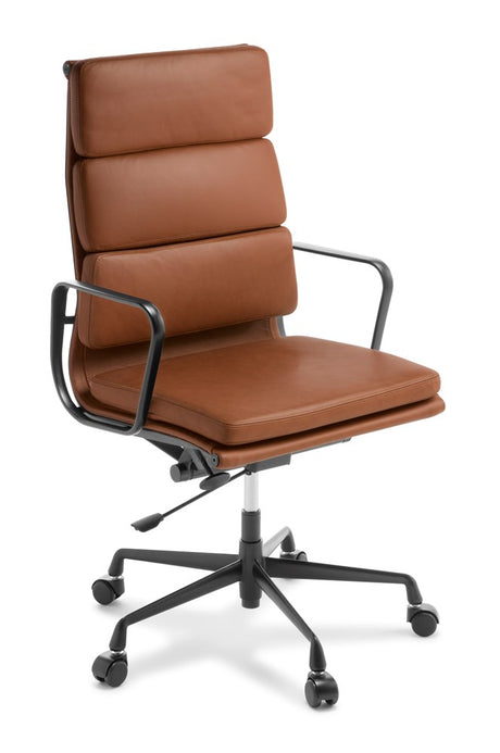 Eames Replica Softpad-Office Chairs-Tan Leather-Black-High Back-Commercial Traders - Office Furniture