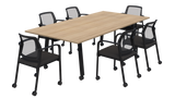 Modella II Frame Mobile Training Table With Edison Chairs On Castors-Meeting Tables-2000 x 1000-Classic Oak-Black-Commercial Traders - Office Furniture