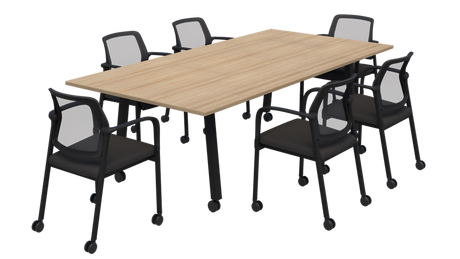 Modella II Frame Mobile Training Table With Edison Chairs On Castors-Meeting Tables-2000 x 1000-Classic Oak-Black-Commercial Traders - Office Furniture