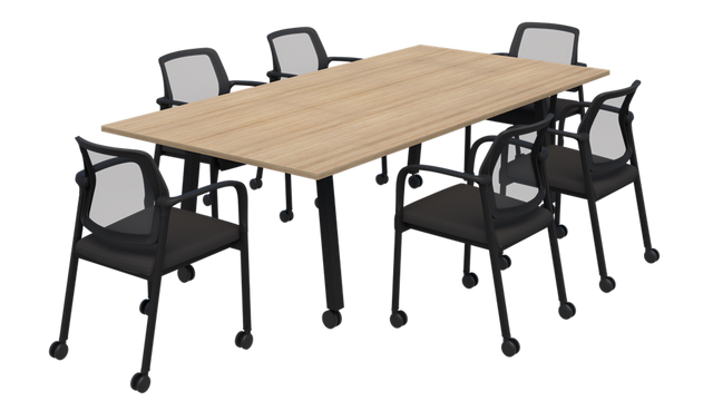 Modella II Frame Mobile Training Table With Edison Chairs On Castors-Meeting Tables-2000 x 1000-Classic Oak-Black-Commercial Traders - Office Furniture