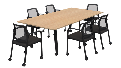 Modella II Frame Mobile Training Table With Edison Chairs On Castors-Meeting Tables-2000 x 1000-Refined Oak-Black-Commercial Traders - Office Furniture