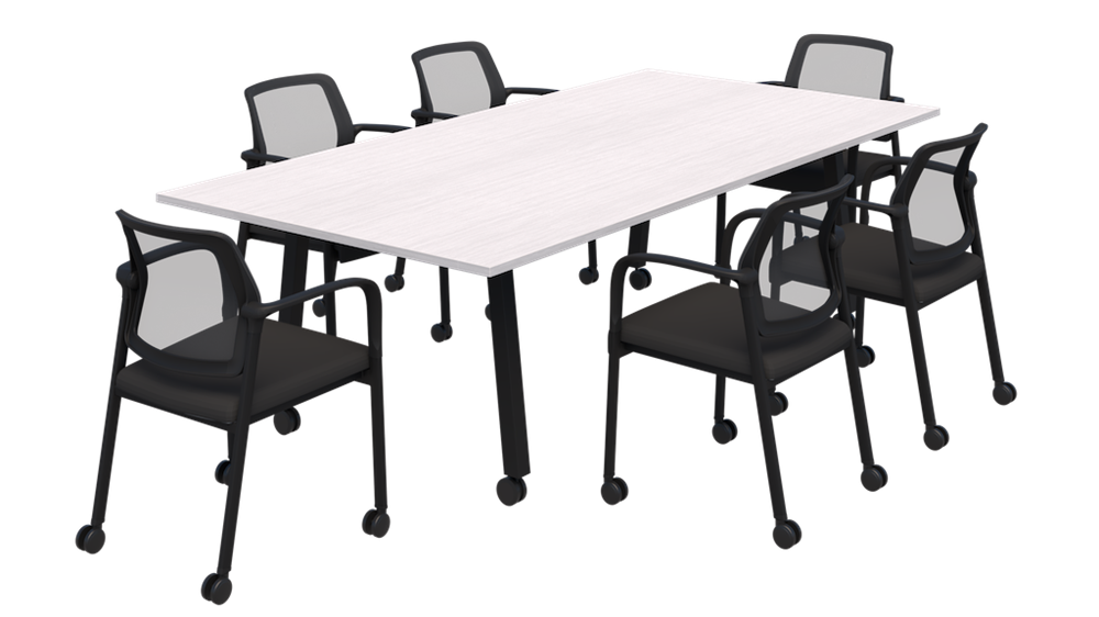 Modella II Frame Mobile Training Table With Edison Chairs On Castors-Meeting Tables-2000 x 1000-Silver Strata-Black-Commercial Traders - Office Furniture